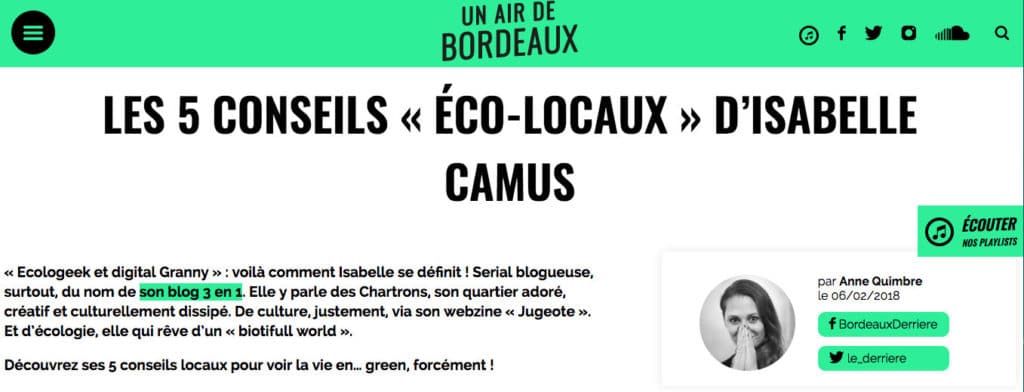 Les 5 conseils éco-locaux d'-Isabelle Camus pour Un Air de Bordeaux
